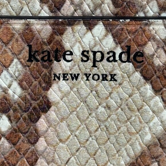 KATE SPADE LONG ZIP AROUND SNAKE EMBOSSED WALLET CLUTCH Beige Tan Leather - Picture 4 of 13